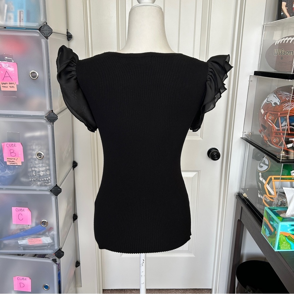 Philosophy Black Layered Flutter Sleeve Woven Rib Scoop Neck Top Size Large - Picture 7 of 14